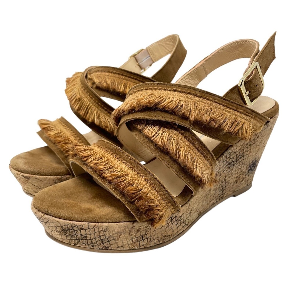 Brenda Zaro Womens Shoes 6US 36EU Tan Leather Fringe Wedge Sandals Western Boho